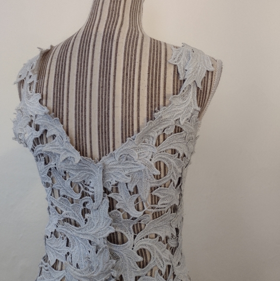 M & GUIA Brazil Silver Embroidered Floral Vine Lace Mini Dress Fits Size S - Picture 12 of 14